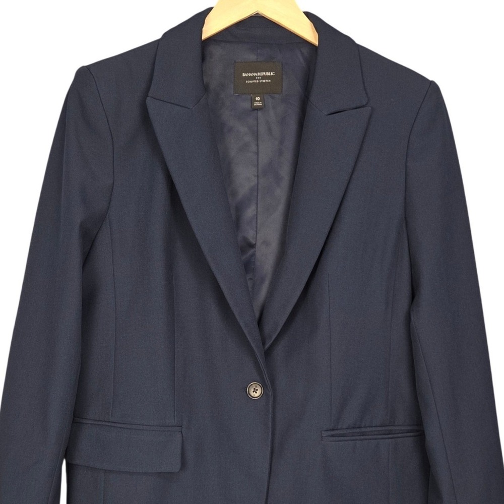 Banana Republic Sculpted Stretch Blazer Women 10 Navy Blue Single Button Jacket
